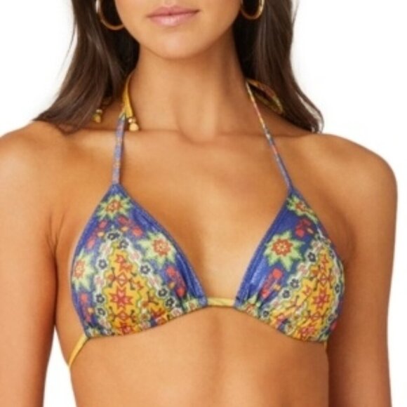 Shoshanna Mitered Printed Halter Triangle Swim Bikini Top Size S Multicolor - Picture 1 of 3